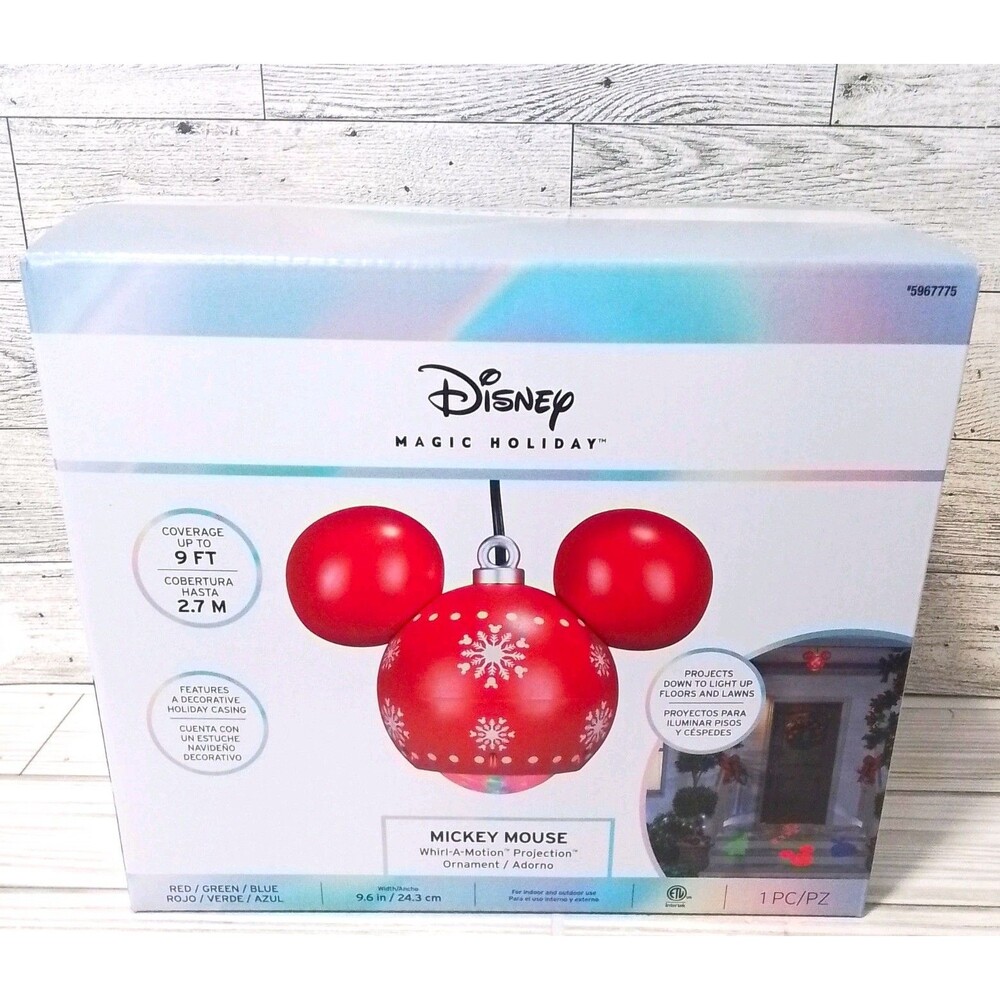Disney Magic Holiday Mickey Mouse Whirl-A-Motion LED Projection Ornament Red